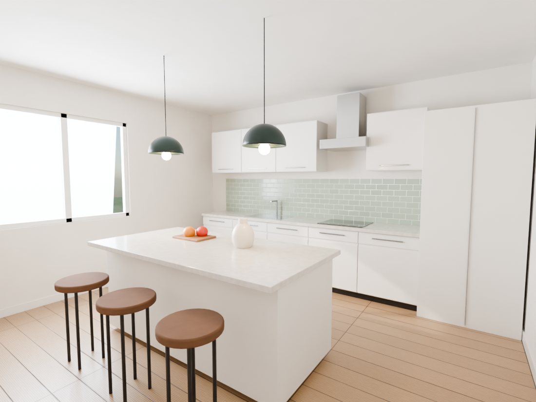 Cozinha com azulejos pintados em verde suave