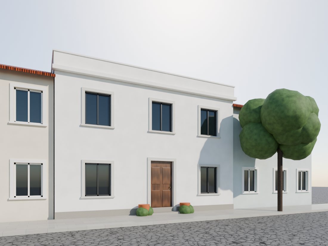 Moradia contemporânea com fachada branca recém-pintada